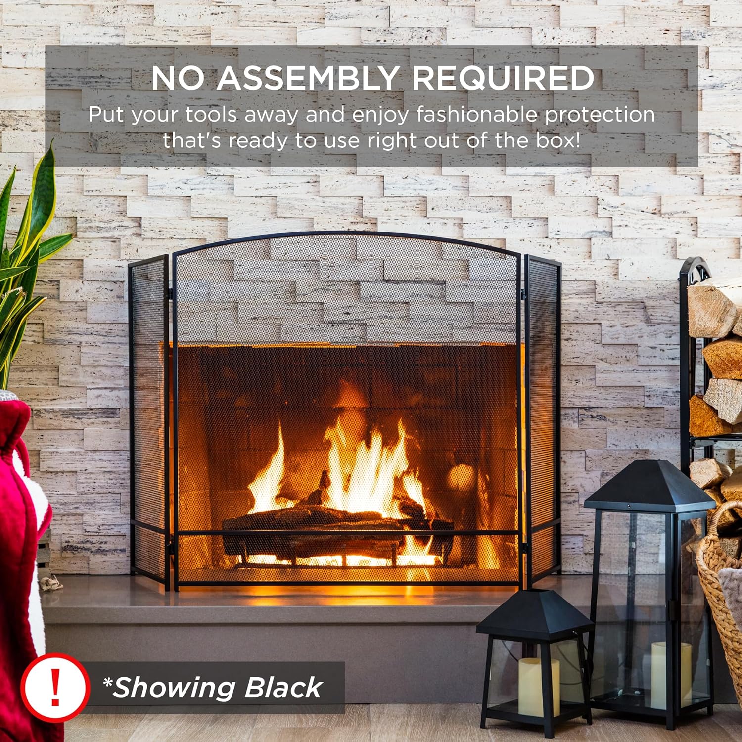 Best Choice Products 47.5x27.25in 3-Panel Simple Steel Mesh Fireplace Screen, Fire Spark Guard Grate for Living Room Home Decor w/Rustic Worn Finish - Antique Gold