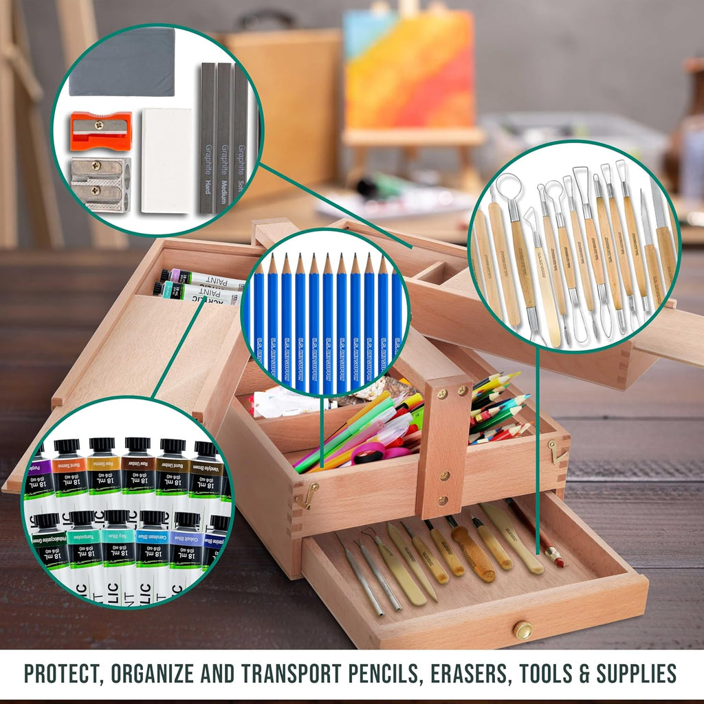 U.S Ar Suppl Multi-Functio Artis Too Suppl Bo wit Lockin Clasp Too Storag Bo Woode Ar Bo fo Artis Supplies Brushes Pencils Erasers Too Storag Organize Case