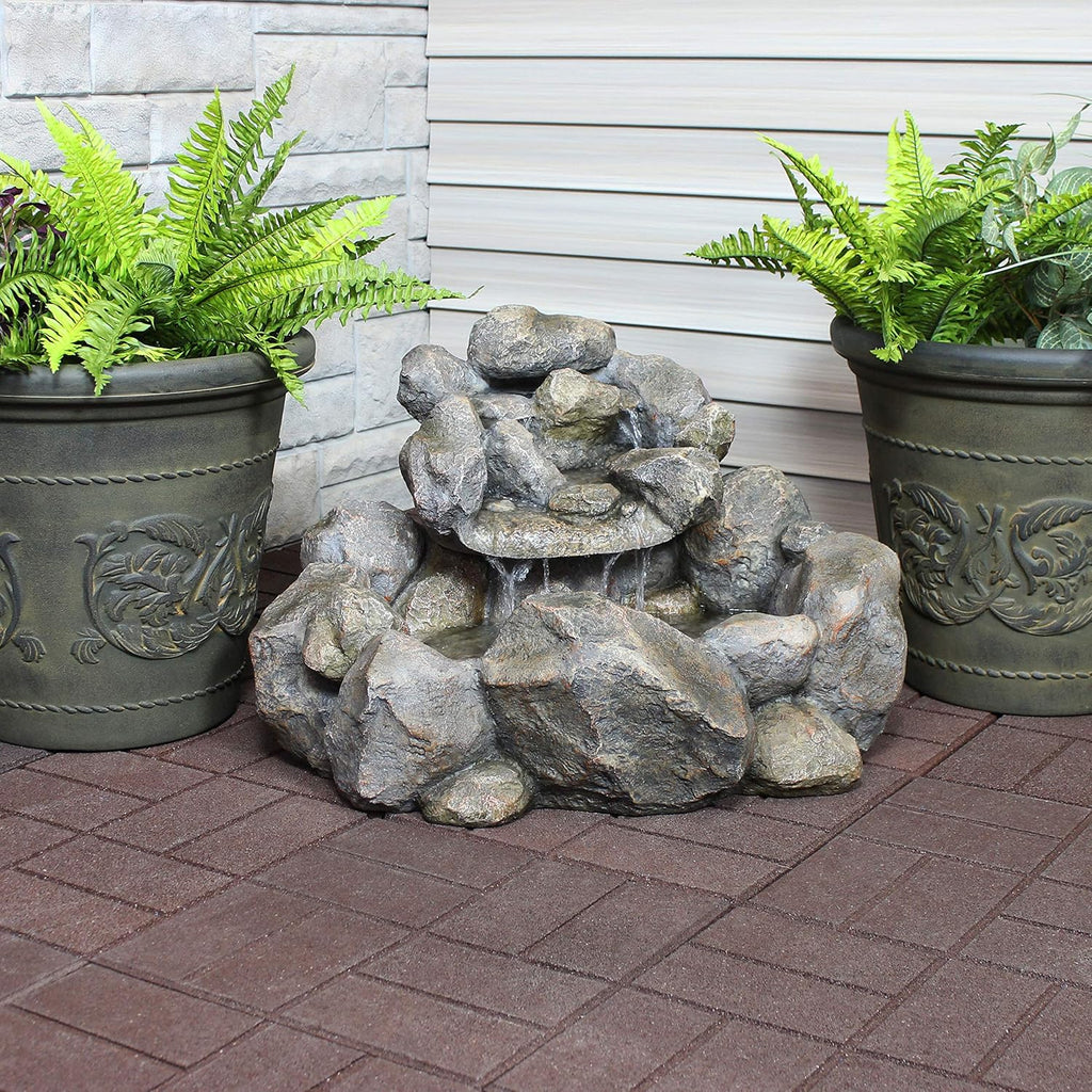 Sunnydaz Rock Ravin Electri Wate Fountai 18-Inc Outdoo Wate Featur wit Submersibl Pum fo Garden Patio Deck