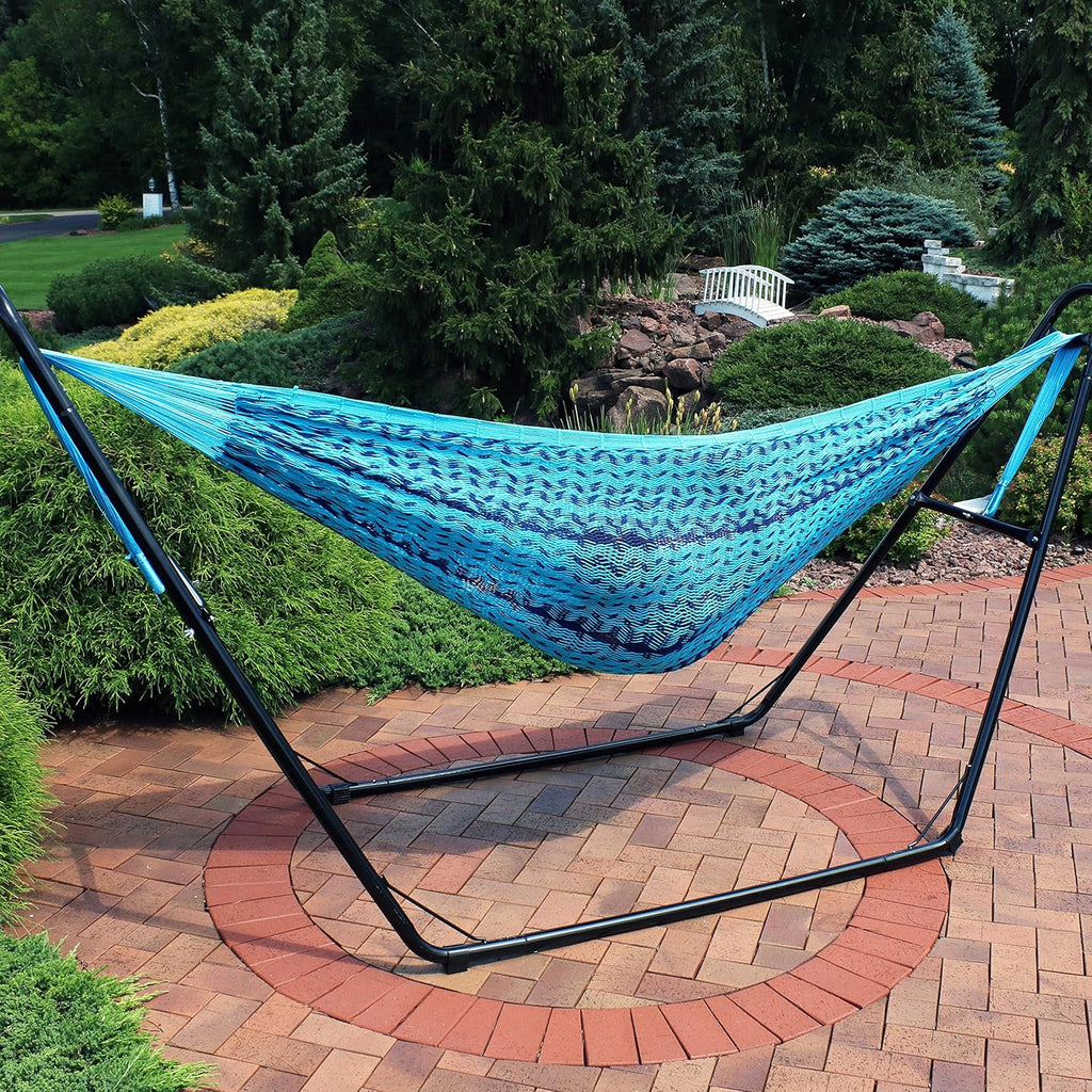Sunnydaze Handwoven XXL Thick Cord Mayan Double Hammock for Outside - 625-Pound Capacity Heavy-Duty Outdoor Hammock - Blue