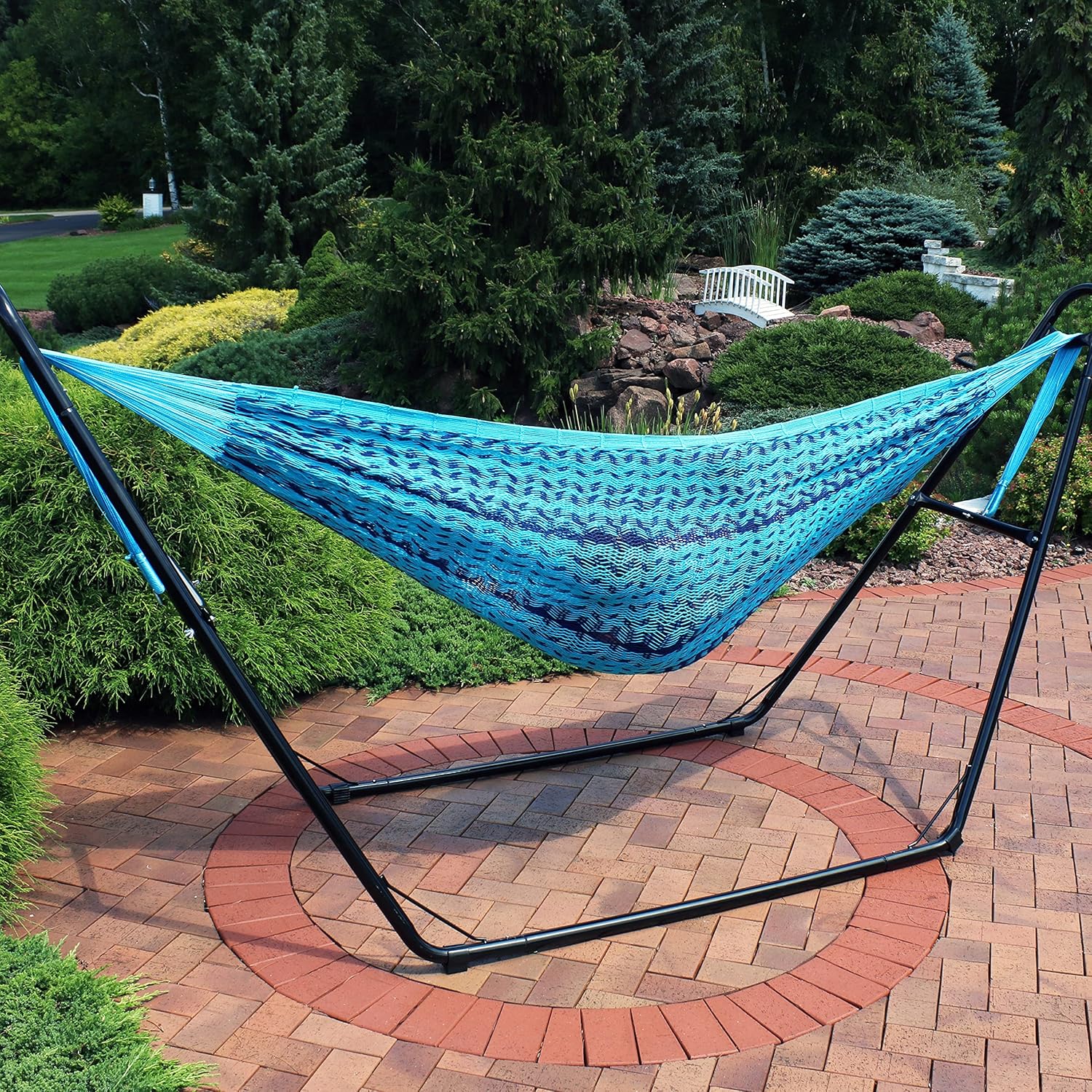 Sunnydaze Handwoven XXL Thick Cord Mayan Double Hammock for Outside - 625-Pound Capacity Heavy-Duty Outdoor Hammock - Blue