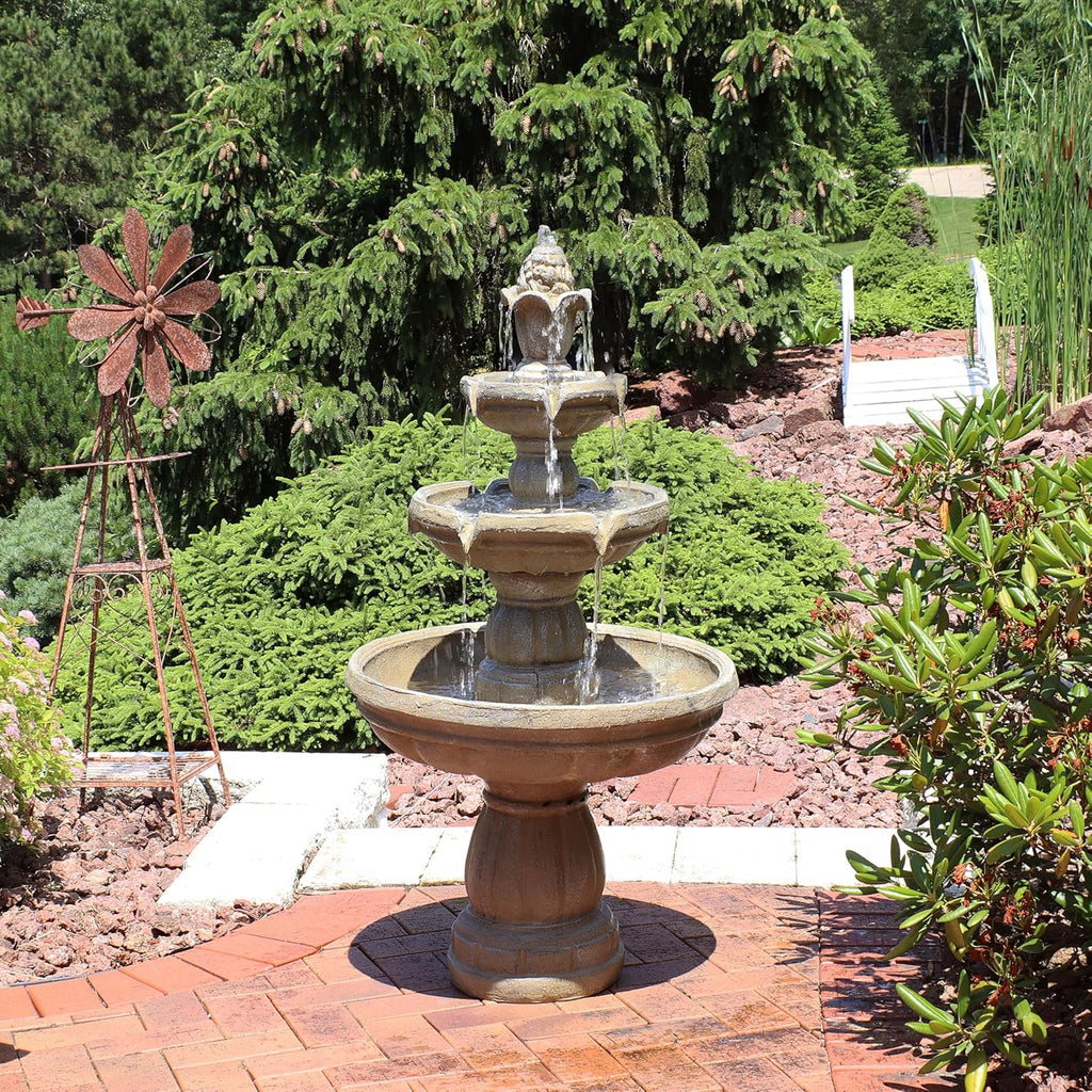 Sunnydaz 48-Inc 3-Tie Electri Wate Fountai Outdoo Wate Featur fo Patio Yar o Dec Outdoo Wate Fountain