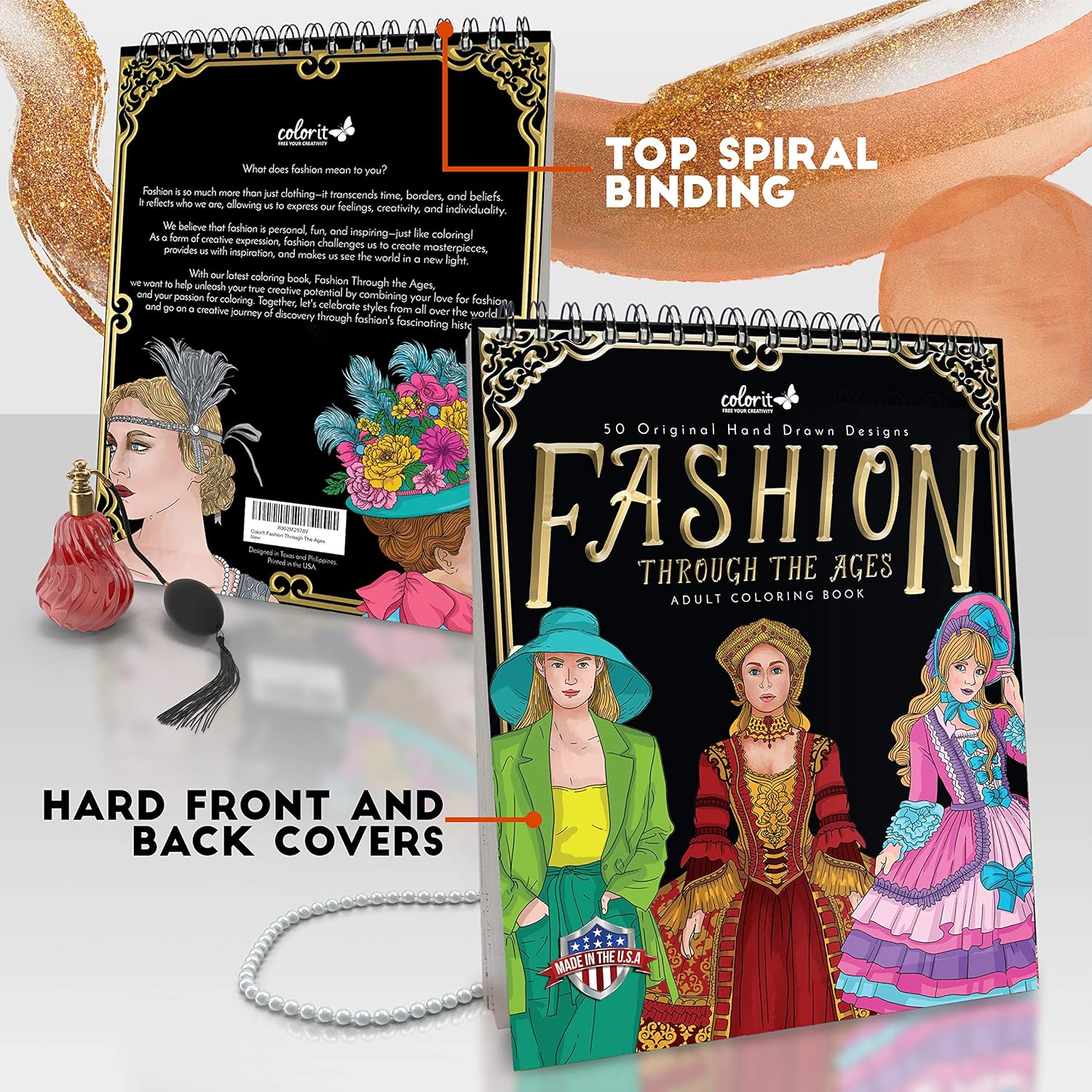 ColorI Fashio Throug Th Age Adul Colorin Boo 5 Single-Side Designs Thic Smoot Paper La Fla Hardbac Covers Spira Bound US Printed Fashio Page t Color