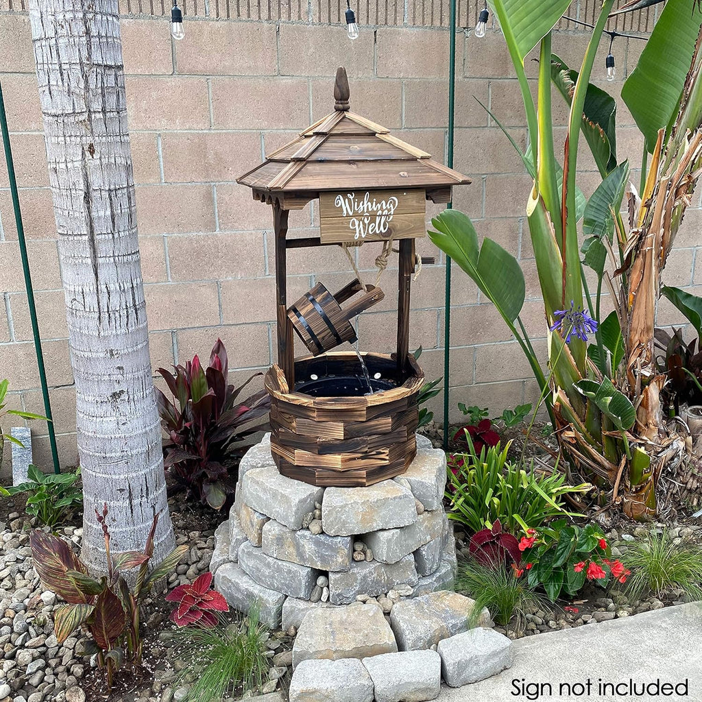 Sunnydaz Electri Wate Fountai Outdoo 48-Inc Old-Fashione Woode Wishin Wel Garde Fountai fo Garden Patio Decks