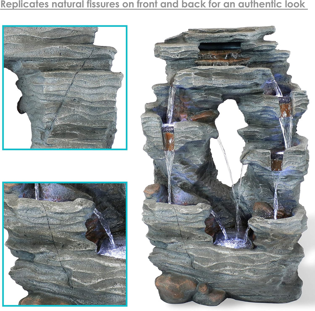 Sunnydaz Dua Cascadin Roc Fall 39-Inc Outdoo Wate Fountai wit LE Light Electri Submersibl Pump