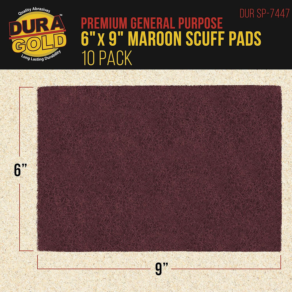 Dura-Gold Premium 6inch x 9inch Maroon General Purpose Scuff Pads, Box of 10 - Scuffing, Scouring, Sanding, Paint Primer Prep Adhesion Scratch - Surface Preparation Automotive Car Auto Body Woodworking Wood