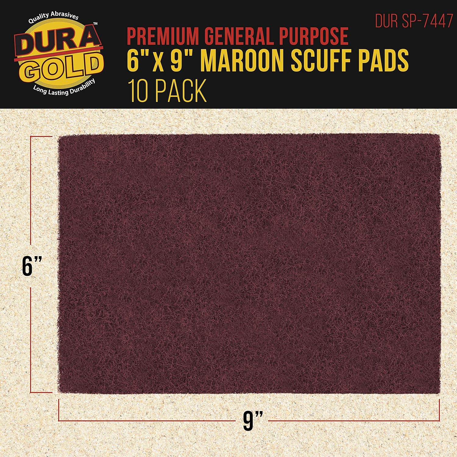 Dura-Gold Premium 6inch x 9inch Maroon General Purpose Scuff Pads, Box of 10 - Scuffing, Scouring, Sanding, Paint Primer Prep Adhesion Scratch - Surface Preparation Automotive Car Auto Body Woodworking Wood