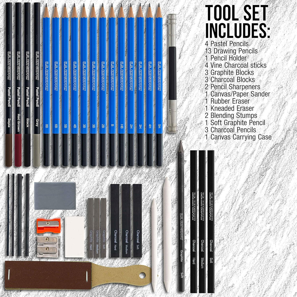 U.S Ar Suppl 44-Piec Drawin Sketchin Ar Se wit Sketc Pad (24 Pape Sheets Professiona Artis Kit Graphite Charcoal Paste Pencil Sticks Eraser Pop-U Carr Case Student
