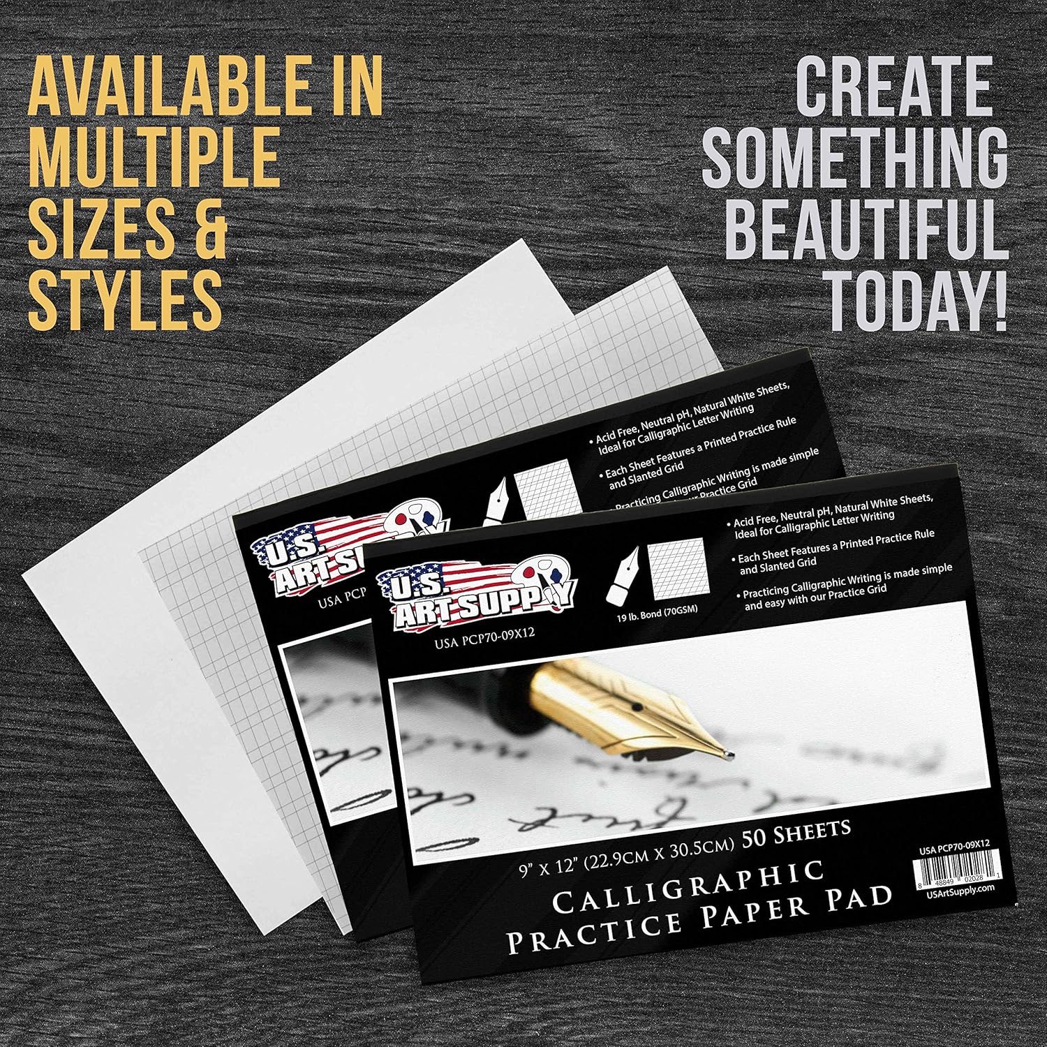 U.S Ar Suppl (Pac o Pads 9inc 12inc Premiu Calligraphi Practic Pape Pad 1 Poun Bon (70gsm) Pa o 50-Sheets Calligraph Pape wit Printe Practic Rul an Slante Grid