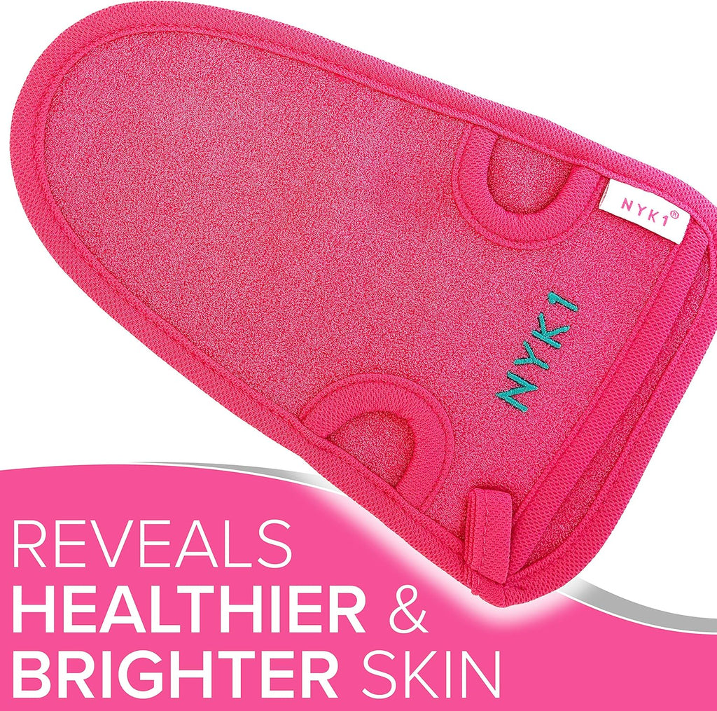Dead Skin Exfoliating Mitt Deep Pore Cleansing Exfoliating Glove (Pink, Large) at Home Microdermabrasion Dead Skin Remover for Body - Natural Plant Fibre Shower Gloves Exfoliating for Women and Men