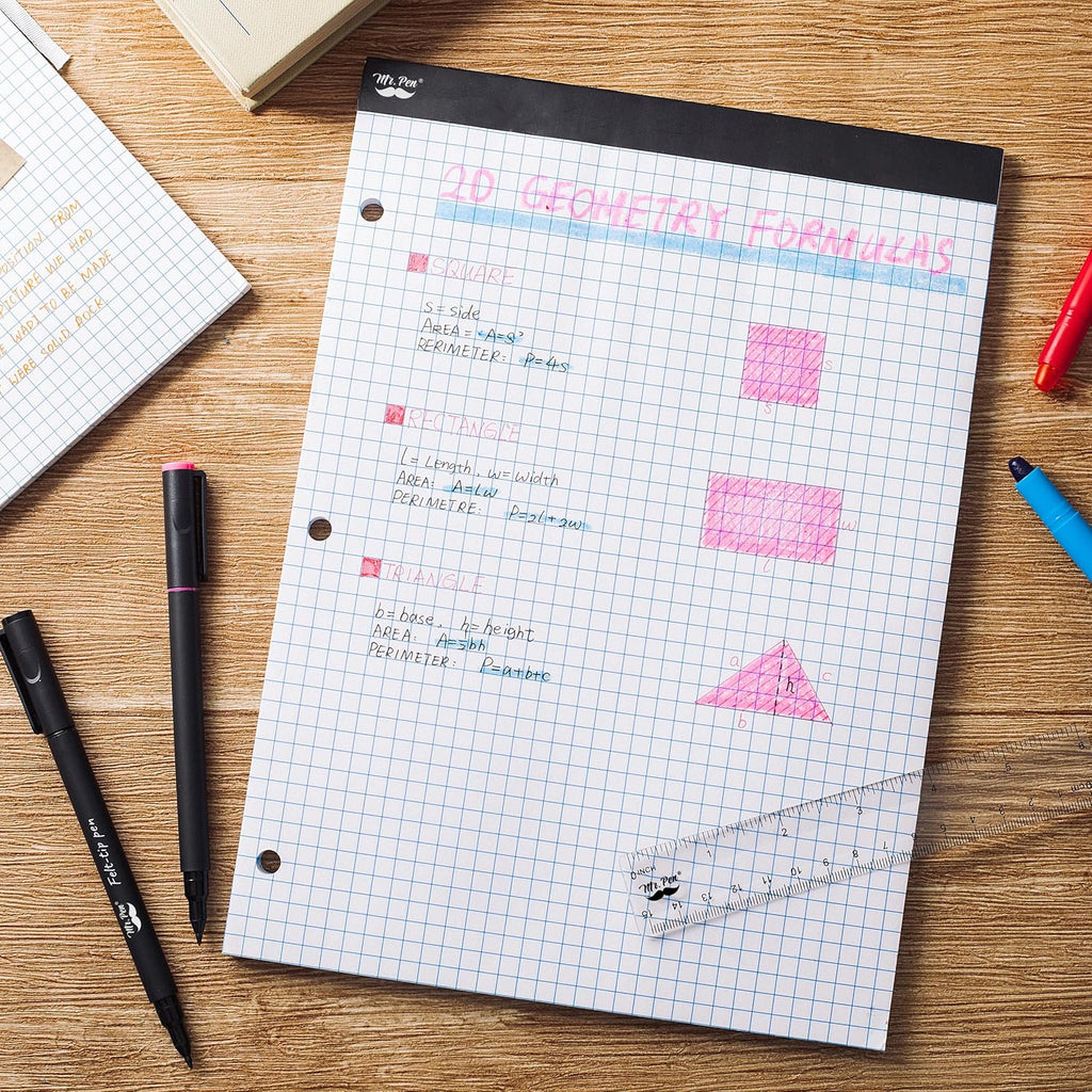 Graph Paper Pad 11inchx8.5inch, 5x5 Quad-Ruled Graph Paper, 5 Squares per Inch, Grid Paper Pad, 3-Hole Punched, 11 Inch x 8.5 Inch, 55 Sheets, White