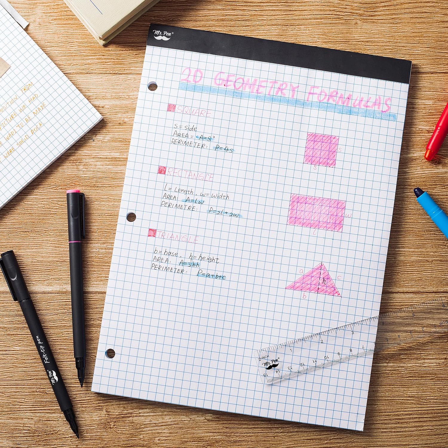 Graph Paper Pad 11inchx8.5inch, 5x5 Quad-Ruled Graph Paper, 5 Squares per Inch, Grid Paper Pad, 3-Hole Punched, 11 Inch x 8.5 Inch, 55 Sheets, White