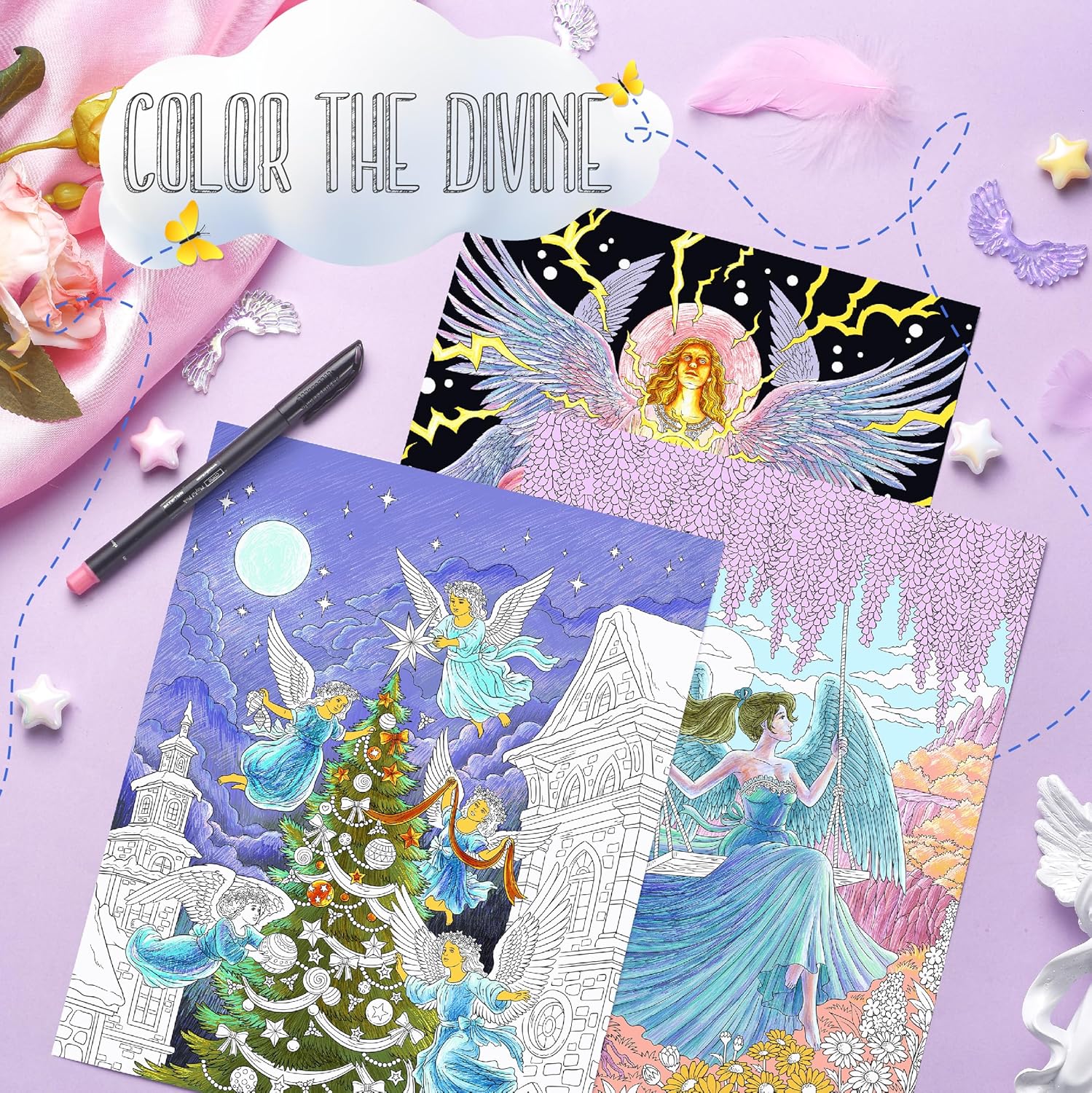 ColorI Angel Undefine Spira Boun Adul Colorin Book 5 Origina Illustration o Celestia Cherub an Archangel Thic Paper Perforate Pages Har Boo Covers In Blotte Paper