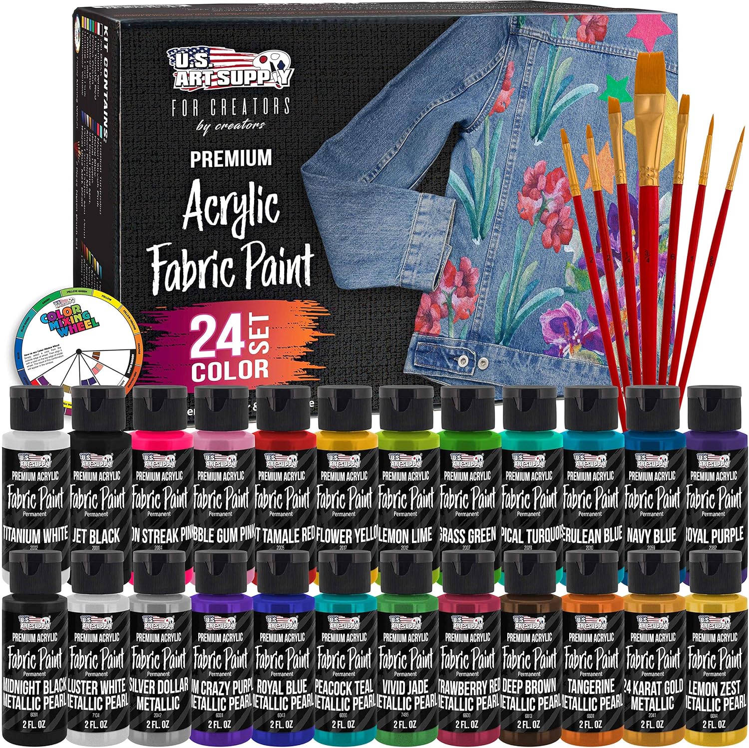 U.S Ar Suppl 2 Colo Permanen Acryli Fabri Pain Set 2oz wit Brushe Textil Paint fo Clothes Denim Canvas Upholster Furnitur Permanen Fabri Paints