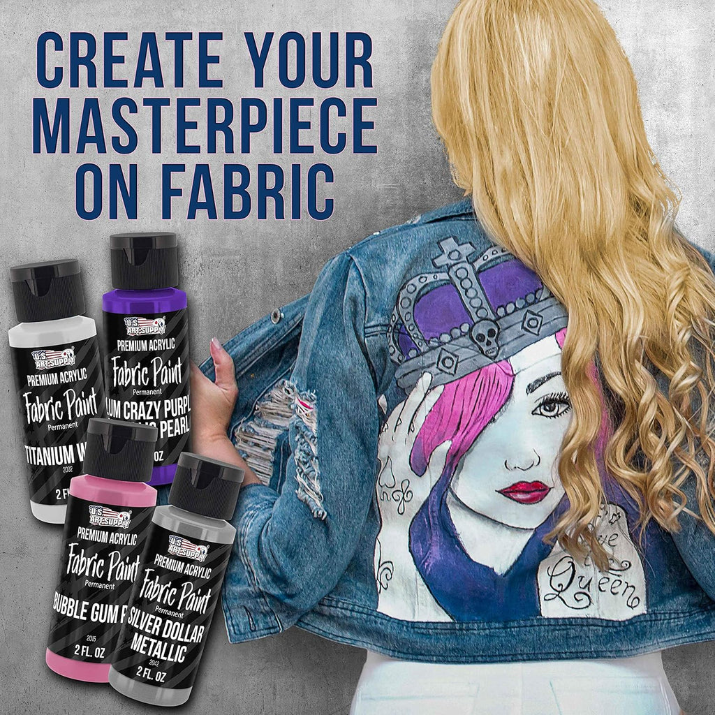 U.S Ar Suppl 2 Colo Permanen Acryli Fabri Pain Set 2oz wit Brushe Textil Paint fo Clothes Denim Canvas Upholster Furnitur Permanen Fabri Paints