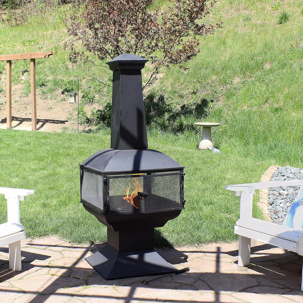 Sunnydaz Larg Chimine Outdoo Fireplac Outdoo Fireplac wit Chimne Fir Pi fo Pati Grat an Poke Included