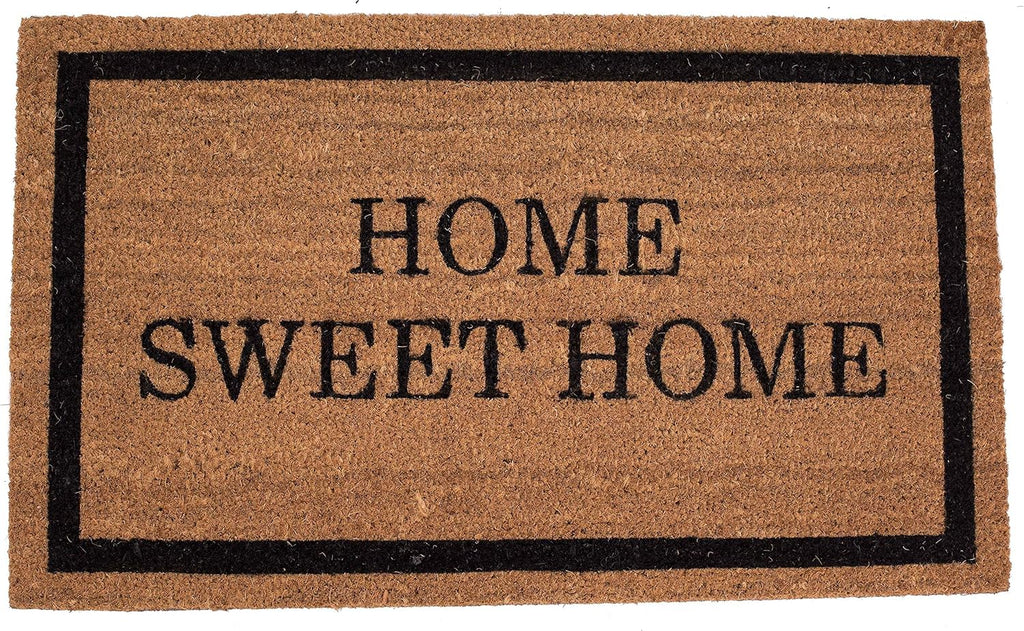 BIRDROCK HOME Home Sweet Home Coir Doormat | 18 x 30 Inch | Standard Welcome Mat with Black Border and Natural Fade | Vinyl Backed | Outdoor