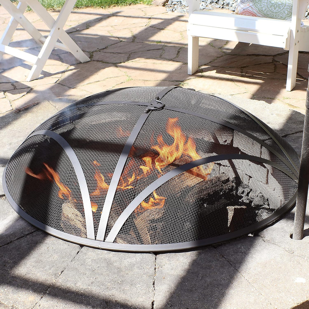 Sunnydaze Black Reinforced Steel Mesh Fire Pit Spark Screen with Ring Handle - 24-Inch Diameter