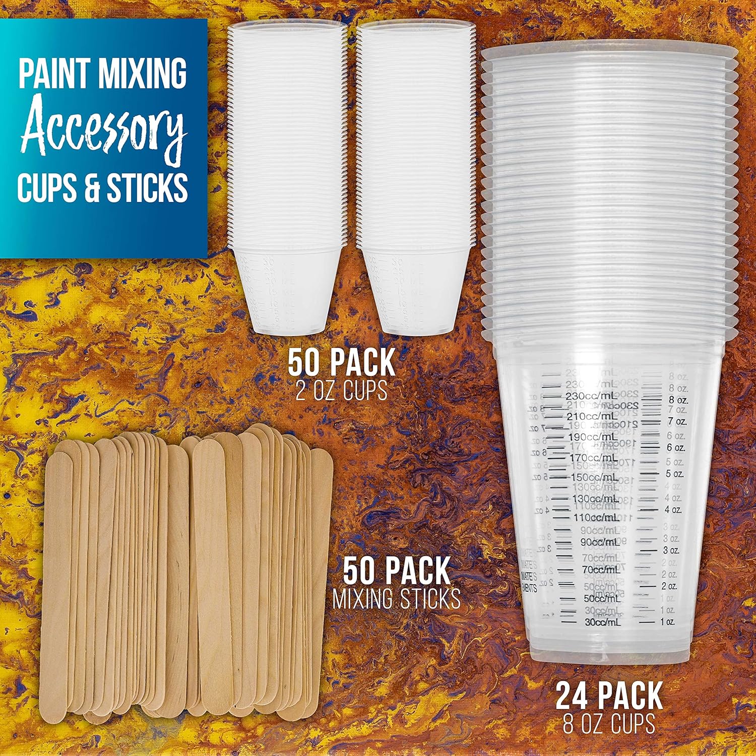 U.S Ar Suppl  Quar Floetro Additiv Pourin Suppl Pain Mediu Delux Ki fo Mixing Epoxy Resi Silicon Oil, an 1 Ounc Plasti Cups Min Paintin Stands Sticks Pallet Knifes