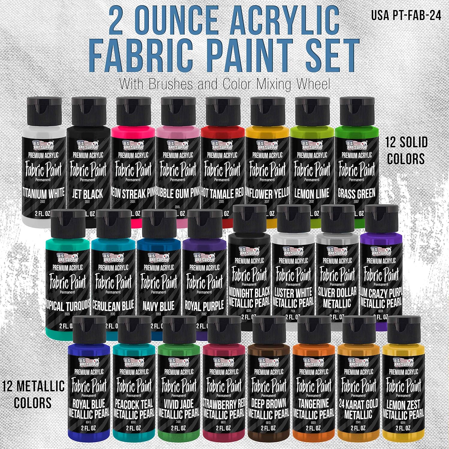 U.S Ar Suppl 2 Colo Permanen Acryli Fabri Pain Set 2oz wit Brushe Textil Paint fo Clothes Denim Canvas Upholster Furnitur Permanen Fabri Paints