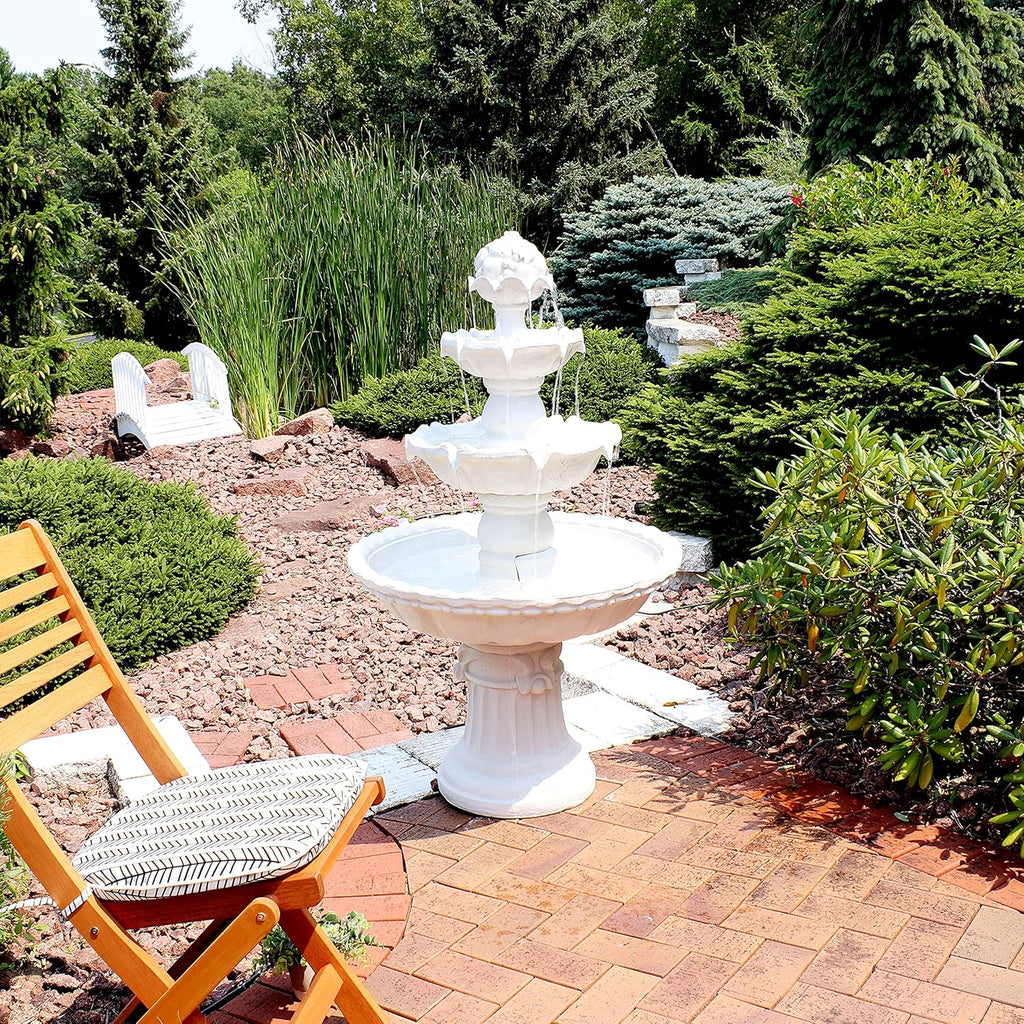 Sunnydaz 52-Inc 3-Tie Outdoo Wate Fountai wit Frui To Larg Outdoo Wate Featur fo Garden Patio Yar o Balcon White