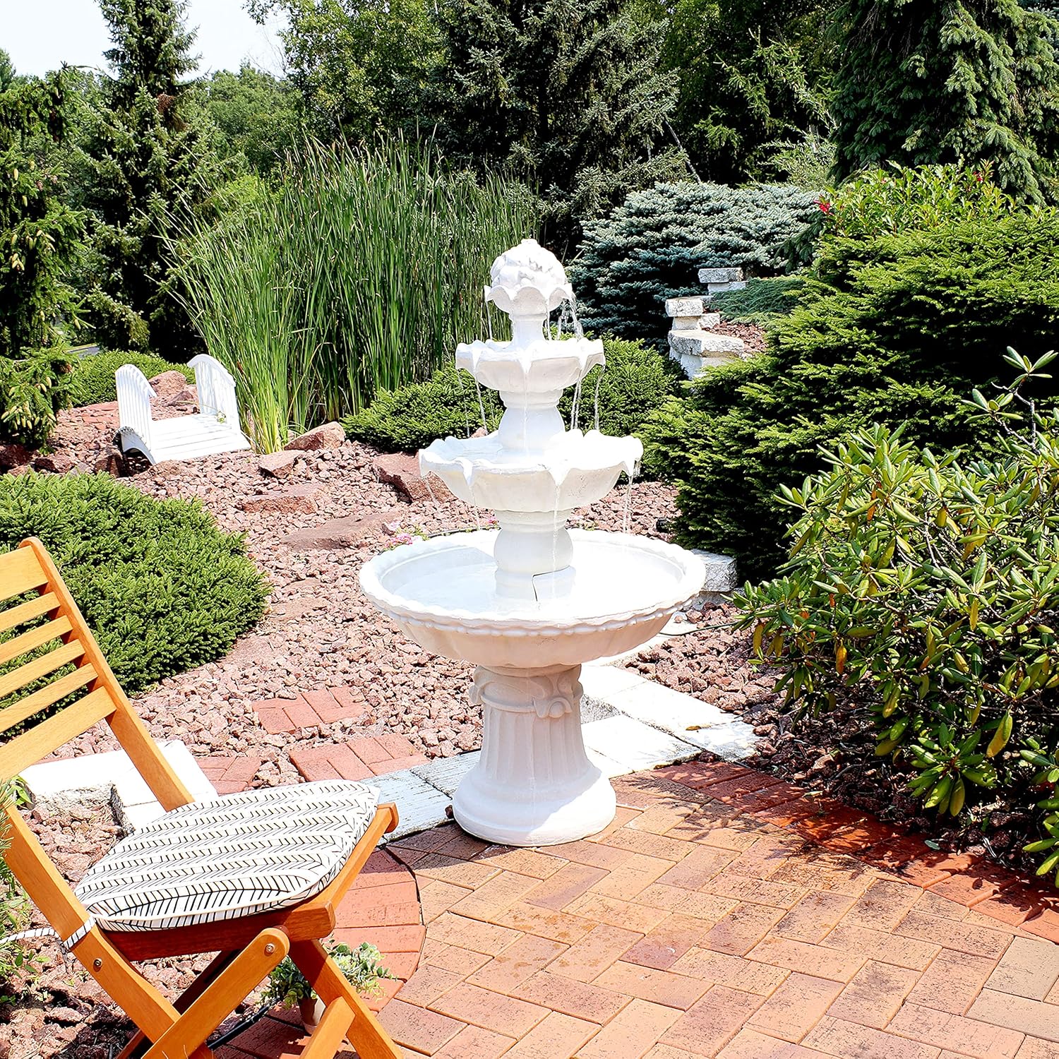 Sunnydaz 52-Inc 3-Tie Outdoo Wate Fountai wit Frui To Larg Outdoo Wate Featur fo Garden Patio Yar o Balcon White