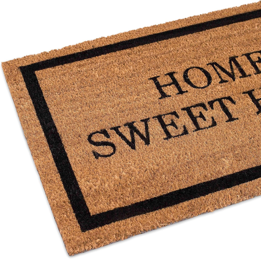 BIRDROCK HOME Home Sweet Home Coir Doormat | 18 x 30 Inch | Standard Welcome Mat with Black Border and Natural Fade | Vinyl Backed | Outdoor