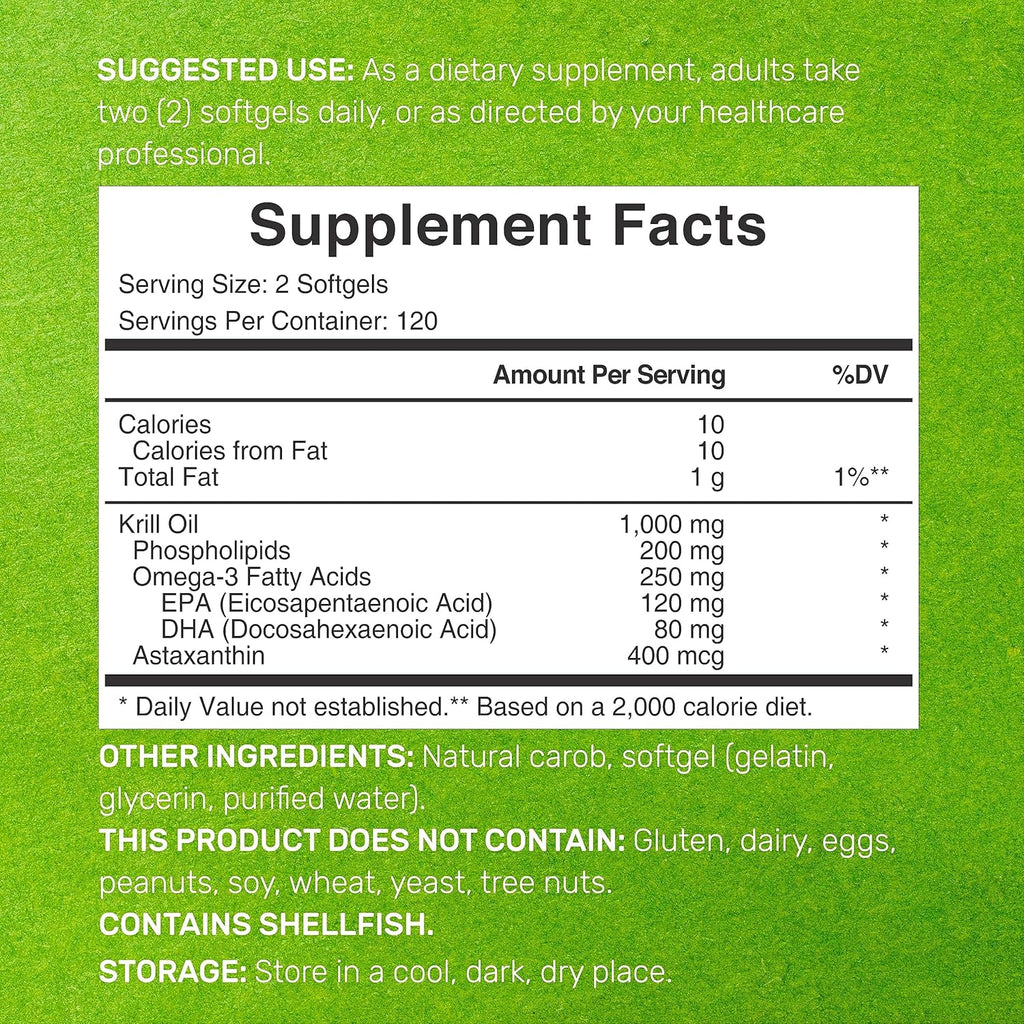 DEAL SUPPLEMENT Antarctic Krill Oil, 1,000mg Per Serving, 240 Softgels ¨C Mercury Free, No Fishy Taste ¨C Rich in Omega-3s, EPA, DHA, Astaxanthin, & Phospholipids ¨C Non-GMO, No Gluten