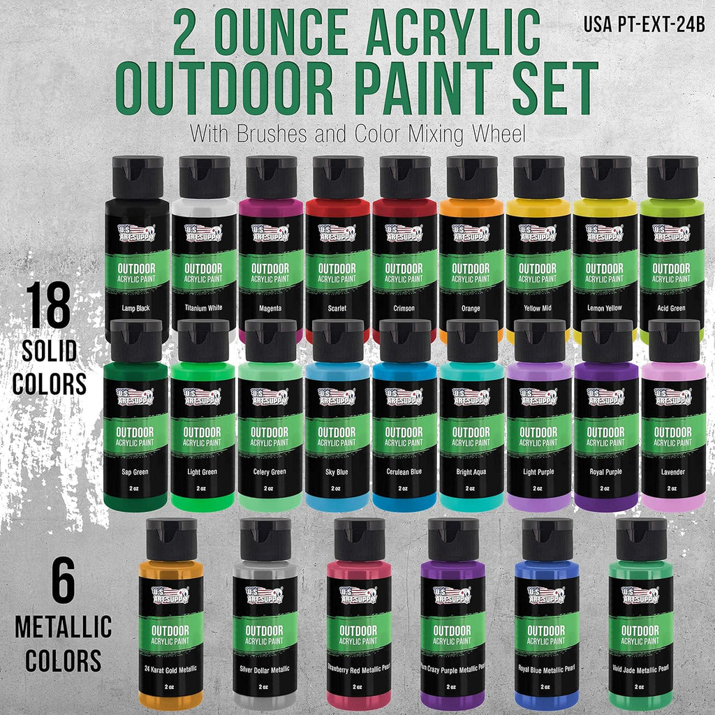 U.S Ar Suppl Professiona 2 Colo Outdoo Acryli Pain Set 2o Bottles wit Brus Ki Vivi Color fo Paintin Canvas Rocks Woo Crafts Toys