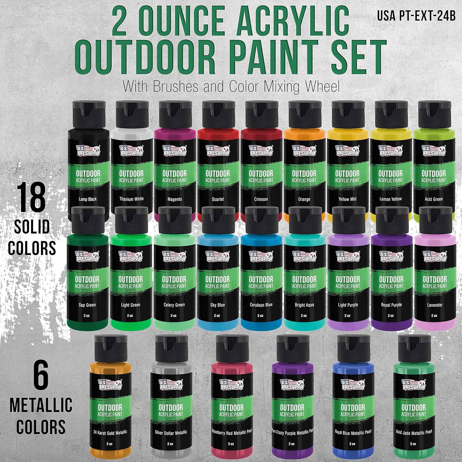 U.S Ar Suppl Professiona 2 Colo Outdoo Acryli Pain Set 2o Bottles wit Brus Ki Vivi Color fo Paintin Canvas Rocks Woo Crafts Toys